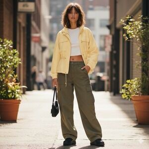 Womens Vintage Butter Yellow Gorpcore Utility Windbreaker technical Jacket Large